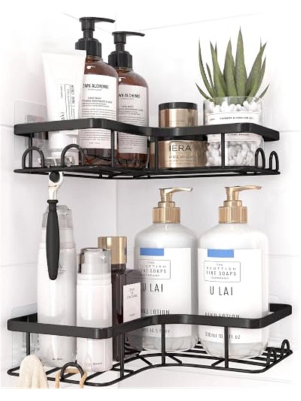 Black Corner Shower Caddy Adhesive No Drilling Bathroom Shelves